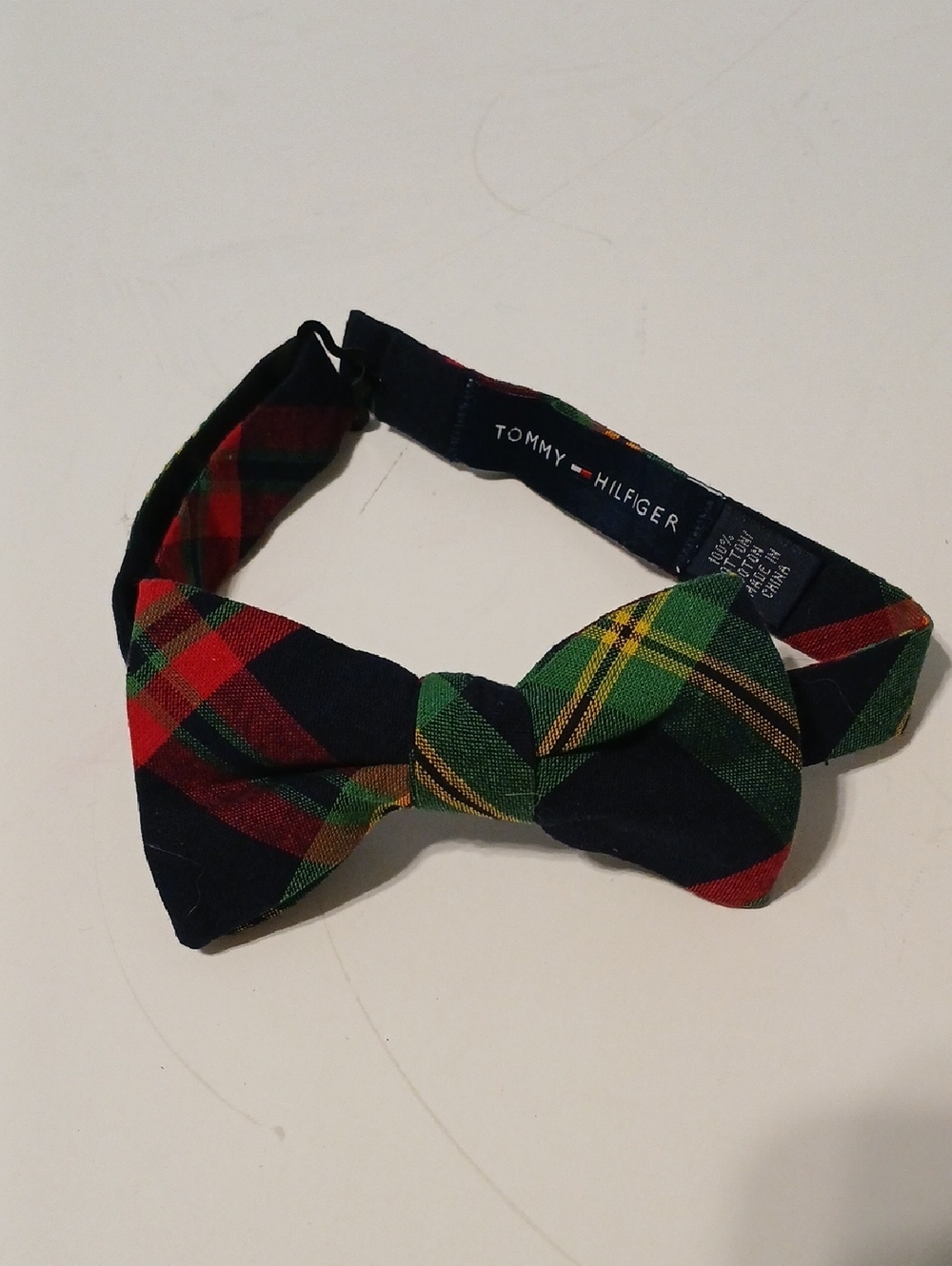 Tommy Hilfiger Navy, Green, Red & Yellow Plaid Bow Tie